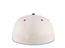 Load image into Gallery viewer, Atlanta Braves New Era MLB 59FIFTY 5950 Fitted Cap Hat Cream Crown Navy Blue Visor Navy/Red Batterman Batty Side Patch Logo Gray UV