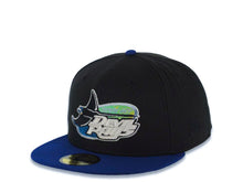 Load image into Gallery viewer, Tampa Bay Rays New Era MLB 59FIFTY 5950 Fitted Cap Hat Black Crown Navy Visor Glow White/Yellow Logo Tropicana Field Stadium Side Patch Sky Blue UV