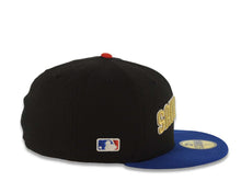 Load image into Gallery viewer, San Diego Padres New Era MLB 59FIFTY 5950 Fitted Cap Hat Black Crown Light Royal Blue Visor Metallic Gold/Glow White Logo Batterman Batty Side Patch Gray UV