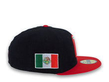 Load image into Gallery viewer, (Corduroy Crown) Mexico New Era WBC World Baseball Classic 59FIFTY 5950 Fitted Cap Hat Black Crown Red Visor Team Color Logo with Flower Mexico Flag Side Patch