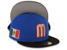 Load image into Gallery viewer, Mexico New Era WBC World Baseball Classic 59FIFTY 5950 Fitted Cap Hat Royal Blue Crown Black Visor Team Color Logo Mexico Flag Side Patch