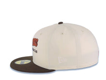 Load image into Gallery viewer, San Diego Padres New Era MLB 59FIFTY 5950 Fitted Cap Hat Cream Crown Brown Visor Brown/Orange Script Logo 40th Anniversary Side Patch Cream UV