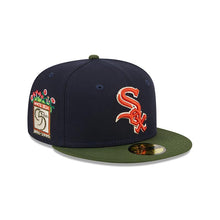 Load image into Gallery viewer, Chicago White Sox New Era MLB 59FIFTY 5950 Fitted Life Style Sprouted Cap Hat Navy Blue Crown Olive Visor Red/White Logo 95th Anniversary Side Patch