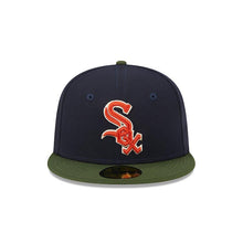 Load image into Gallery viewer, Chicago White Sox New Era MLB 59FIFTY 5950 Fitted Life Style Sprouted Cap Hat Navy Blue Crown Olive Visor Red/White Logo 95th Anniversary Side Patch