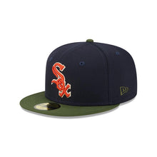 Load image into Gallery viewer, Chicago White Sox New Era MLB 59FIFTY 5950 Fitted Life Style Sprouted Cap Hat Navy Blue Crown Olive Visor Red/White Logo 95th Anniversary Side Patch