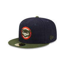Load image into Gallery viewer, Chicago Cubs New Era MLB 59FIFTY 5950 Fitted Life Style Sprouted Cap Hat Navy Blue Crown Olive Visor Green/Red Logo 100th Anniversary Side Patch