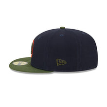 Load image into Gallery viewer, Chicago Cubs New Era MLB 59FIFTY 5950 Fitted Life Style Sprouted Cap Hat Navy Blue Crown Olive Visor Green/Red Logo 100th Anniversary Side Patch