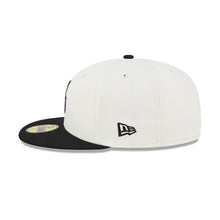 Load image into Gallery viewer, Seattle Mariners New Era MLB 59FIFTY 5950 Fitted Wildlife Cap Hat Cream Crown Black Visor Metallic Black Logo Whale Side Patch
