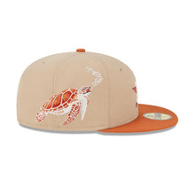 Load image into Gallery viewer, Houston Astros New Era MLB 59FIFTY 5950 Fitted Wildlife Cap Hat Wheat Crown Dark Orange Visor White/Metallic Orange Logo Turtle Side Patch