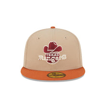 Load image into Gallery viewer, Texas Rangers New Era MLB 59FIFTY 5950 Fitted Wildlife Cap Hat Wheat Crown Dark Orange Visor White/Red Logo Turtle Side Patch