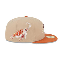 Load image into Gallery viewer, Texas Rangers New Era MLB 59FIFTY 5950 Fitted Wildlife Cap Hat Wheat Crown Dark Orange Visor White/Red Logo Turtle Side Patch