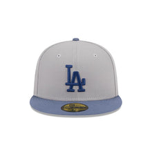 Load image into Gallery viewer, Los Angeles Dodgers New Era MLB 59FIFTY 5950 Fitted Wildlife Cap Hat Gray Crown Dark Sky Blue Visor Dark Blue Logo Shark Side Patch