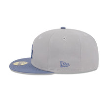 Load image into Gallery viewer, Los Angeles Dodgers New Era MLB 59FIFTY 5950 Fitted Wildlife Cap Hat Gray Crown Dark Sky Blue Visor Dark Blue Logo Shark Side Patch