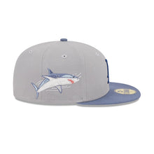 Load image into Gallery viewer, Los Angeles Dodgers New Era MLB 59FIFTY 5950 Fitted Wildlife Cap Hat Gray Crown Dark Sky Blue Visor Dark Blue Logo Shark Side Patch