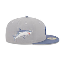 Load image into Gallery viewer, New York Yankees New Era MLB 59FIFTY 5950 Fitted Wildlife Cap Hat Gray Crown Dark Sky Blue Visor Dark Blue Logo Shark Side Patch