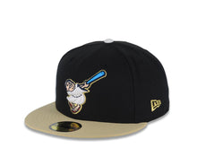 Load image into Gallery viewer, San Diego Padres New Era MLB 59FIFTY 5950 Fitted Cap Hat Black Crown Vegas Gold Visor White/Blue/Metallic Gold Friar Logo 25th Anniversary Side Patch