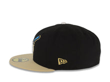 Load image into Gallery viewer, San Diego Padres New Era MLB 59FIFTY 5950 Fitted Cap Hat Black Crown Vegas Gold Visor White/Blue/Metallic Gold Friar Logo 25th Anniversary Side Patch