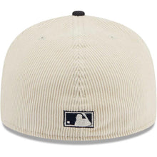 Load image into Gallery viewer, Atlanta Braves New Era MLB 59FIFTY 5950 Fitted Cap Hat Cream Crown Dark Navy Visor Red/Navy Script Logo 40th Anniversary Side Patch Corduroy Classic
