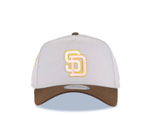 Load image into Gallery viewer, San Diego Padres New Era MLB 9FORTY 940 Adjustable A-Frame Cap Hat Gray Crown Brown Visor Glow White/Pink/Metallic Gold Logo Catching Friar Side Patch