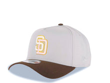Load image into Gallery viewer, San Diego Padres New Era MLB 9FORTY 940 Adjustable A-Frame Cap Hat Gray Crown Brown Visor Glow White/Pink/Metallic Gold Logo Catching Friar Side Patch
