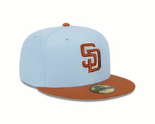 Load image into Gallery viewer, San Diego Padres New Era MLB 59FIFTY 5950 Fitted Cap Hat Sky Blue Crown Dark Orange Visor Dark Orange Logo (2-Tone Color Pack)