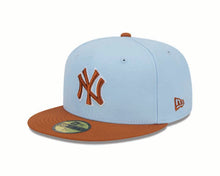 Load image into Gallery viewer, New York Yankees New Era MLB 59FIFTY 5950 Fitted Cap Hat Sky Blue Crown Dark Orange Visor Dark Orange Logo (2-Tone Color Pack)
