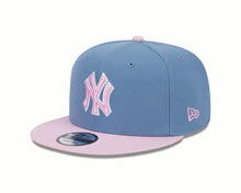 Load image into Gallery viewer, New York Yankees New Era MLB 9FIFTY 950 Snapback Cap Hat Dark Sky Blue Crown Pink Visor Pink/White Logo (2-Tone Color Pack)