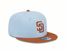 Load image into Gallery viewer, San Diego Padres New Era MLB 9FIFTY 950 Snapback Cap Hat Dark Sky Blue Crown Dark Orange Visor Dark Orange/White Logo (2-Tone Color Pack)