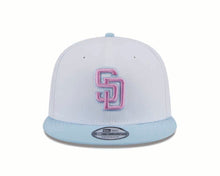 Load image into Gallery viewer, San Diego Padres New Era MLB 9FIFTY 950 Snapback Cap Hat White Crown Dark Sky Blue Visor Pink/Blue Logo (2-Tone Color Pack)