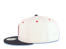 Load image into Gallery viewer, San Diego Padres New Era MLB 59FIFTY 5950 Fitted Cap Hat Cream Crown Black Visor Black/Red Logo Batterman Batty Side Patch Gray Logo