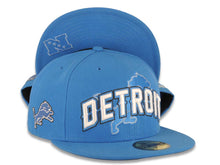 Load image into Gallery viewer, Detroit Lions New Era NFL 59FIFTY 5950 Fitted Sideline Cap Hat Sky Blue Crown/Visor White/Sky Blue Text Logo