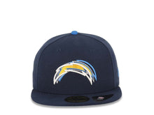 Load image into Gallery viewer, San Diego Chargers New Era NFL 59Fifty 5950 Fitted Cap Hat Navy Blue Crown/Visor Team Color Staggered Logo (Illusion) Sky Blue UV