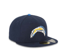 Load image into Gallery viewer, San Diego Chargers New Era NFL 59Fifty 5950 Fitted Cap Hat Navy Blue Crown/Visor Team Color Staggered Logo (Illusion) Sky Blue UV
