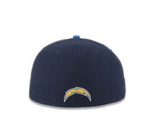 Load image into Gallery viewer, San Diego Chargers New Era NFL 59Fifty 5950 Fitted Cap Hat Navy Blue Crown/Visor Team Color Staggered Logo (Illusion) Sky Blue UV