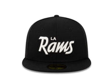 Load image into Gallery viewer, Los Angeles Rams New Era NFL 59FIFTY 5950 Fitted Cap Hat Black Crown/Visor White Script Logo