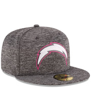 Load image into Gallery viewer, San Diego Chargers New Era NFL 59FIFTY 5950 Fitted Breast Cancer Awareness Cap Hat Heather Gray Crown/Visor White/Pink Logo