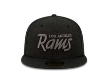 Load image into Gallery viewer, Los Angeles Rams New Era NFL 59FIFTY 5950 Fitted Cap Hat Heather Black Crown/Visor Dark Gray Script Logo