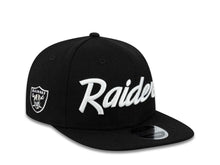 Load image into Gallery viewer, Oakland Raiders New Era 9FIFTY 950 Original Fit Snapback Cap Hat Black Crown/Visor White Script Logo Team Logo Side Patch