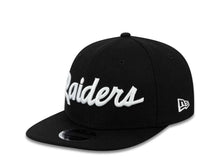 Load image into Gallery viewer, Oakland Raiders New Era 9FIFTY 950 Original Fit Snapback Cap Hat Black Crown/Visor White Script Logo Team Logo Side Patch