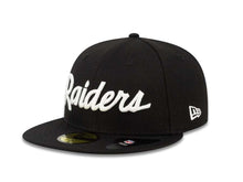 Load image into Gallery viewer, Oakland Raiders New Era 59FIFTY 5950 Fitted Cap Hat Black Crown/Visor White Script Logo