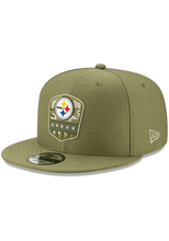 Load image into Gallery viewer, Pittsburgh Steelers New Era NFL 9FIFTY 950 Snapback 2019 Salute To Service Cap Hat Olive Green Crown/Visor Team Color Logo