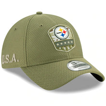 Load image into Gallery viewer, Pittsburgh Steelers New Era NFL 9TWENTY 920 Adjustable 2019 Salute To Service Cap Hat Olive Crown/Visor Team Color Logo