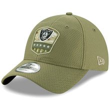 Load image into Gallery viewer, Oakland Raiders New Era NFL 9TWENTY 920 Adjustable 2019 Salute To Service Cap Hat Olive Crown/Visor Team Color Logo