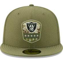 Load image into Gallery viewer, Oakland Raiders New Era NFL 59FIFTY 5950 Fitted 2019 Salute To Service Cap Hat Olive Crown/Visor Team Color Logo