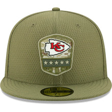 Load image into Gallery viewer, Kansas City Chiefs New Era NFL 59FIFTY 5950 Fitted 2019 Salute To Service Cap Hat Olive Crown/Visor Team Color Logo