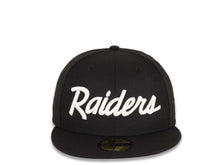 Load image into Gallery viewer, Las Vegas Raiders New Era NFL 59Fifty 5950 Fitted Cap Hat Black Crown/Visor White Script Logo