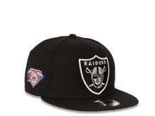 Load image into Gallery viewer, New Era NFL 9Fifty 950 Snapback Las Vegas Raiders Cap Hat Black Crown White/BlackLogo 75th Anniversary Side Patch Gray UV