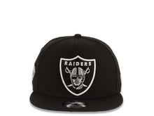 Load image into Gallery viewer, New Era NFL 9Fifty 950 Snapback Las Vegas Raiders Cap Hat Black Crown White/BlackLogo 75th Anniversary Side Patch Gray UV