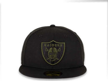 Load image into Gallery viewer, New Era NFL 59Fifty 5950 Fitted Las Vegas Raiders Cap Hat Black Crown Olive/Black Logo Gray UV