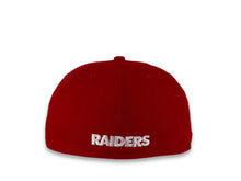 Load image into Gallery viewer, New Era NFL 59Fifty 5950 Fitted Las Vegas Raiders Cap Hat Red Crown White/Black Logo 60th Anniversary Side Patch Gray UV